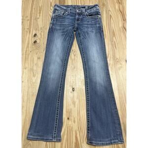 Miss Me Jeans Boot Womens Size 25x29 Thick Stitch Embellished Stretch Denim
